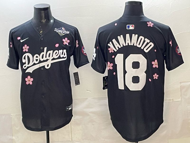 Men 2025 Los Angeles Dodgers #18 Yamamoto Black Sakura Edition Nike MLB Jersey 016->los angeles dodgers->MLB Jersey